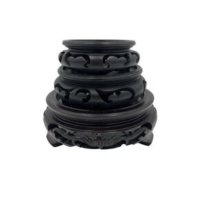 Set 3 Vtg Wood Carved Asian Riser Pedestal Figurine Vase Display Stands